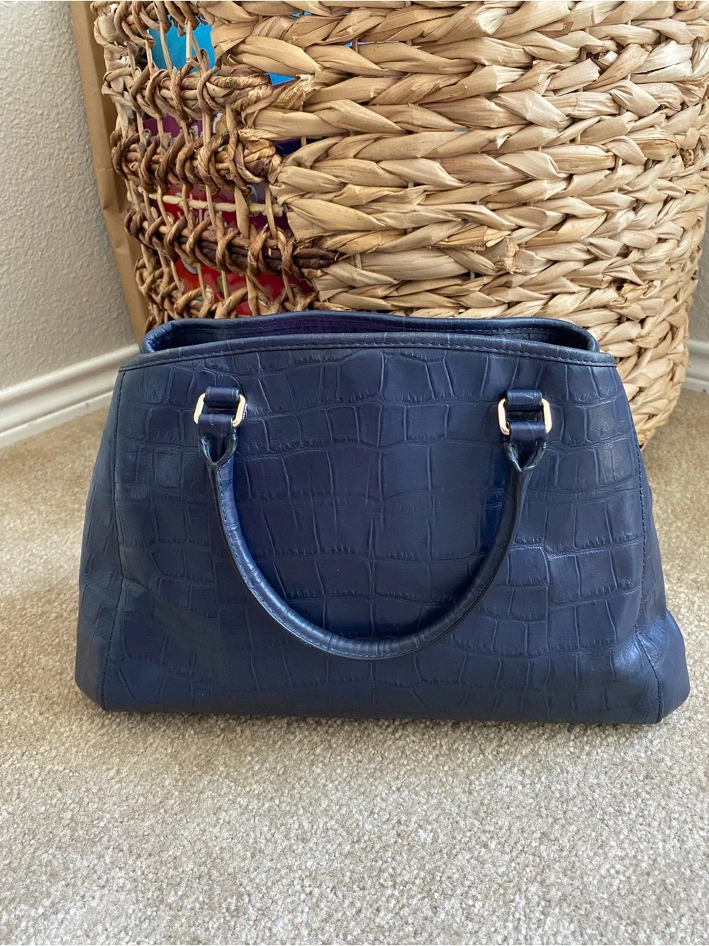 COACH Margot Carryall Purse Midnight Blue Croc-Embossed Leather Designer